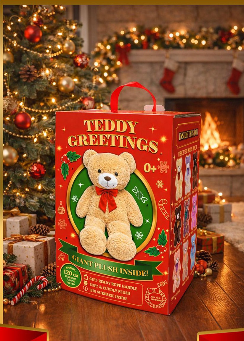 Dárková krabice Teddy Greetings pod vánočním stromkem